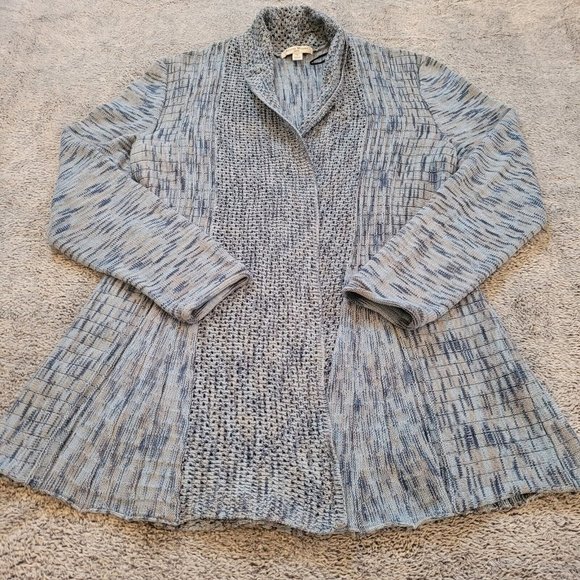 STudio Works Womens Cardigan Petite XL Blue Crochet Knit Long Pleat Back 16042 - Picture 5 of 11